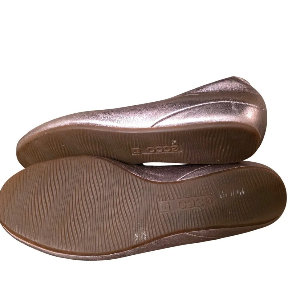 Y2K ECCO Shape Rose Gold‎ Metallic Leather Bow Ballet Flats Womens Size 6.5